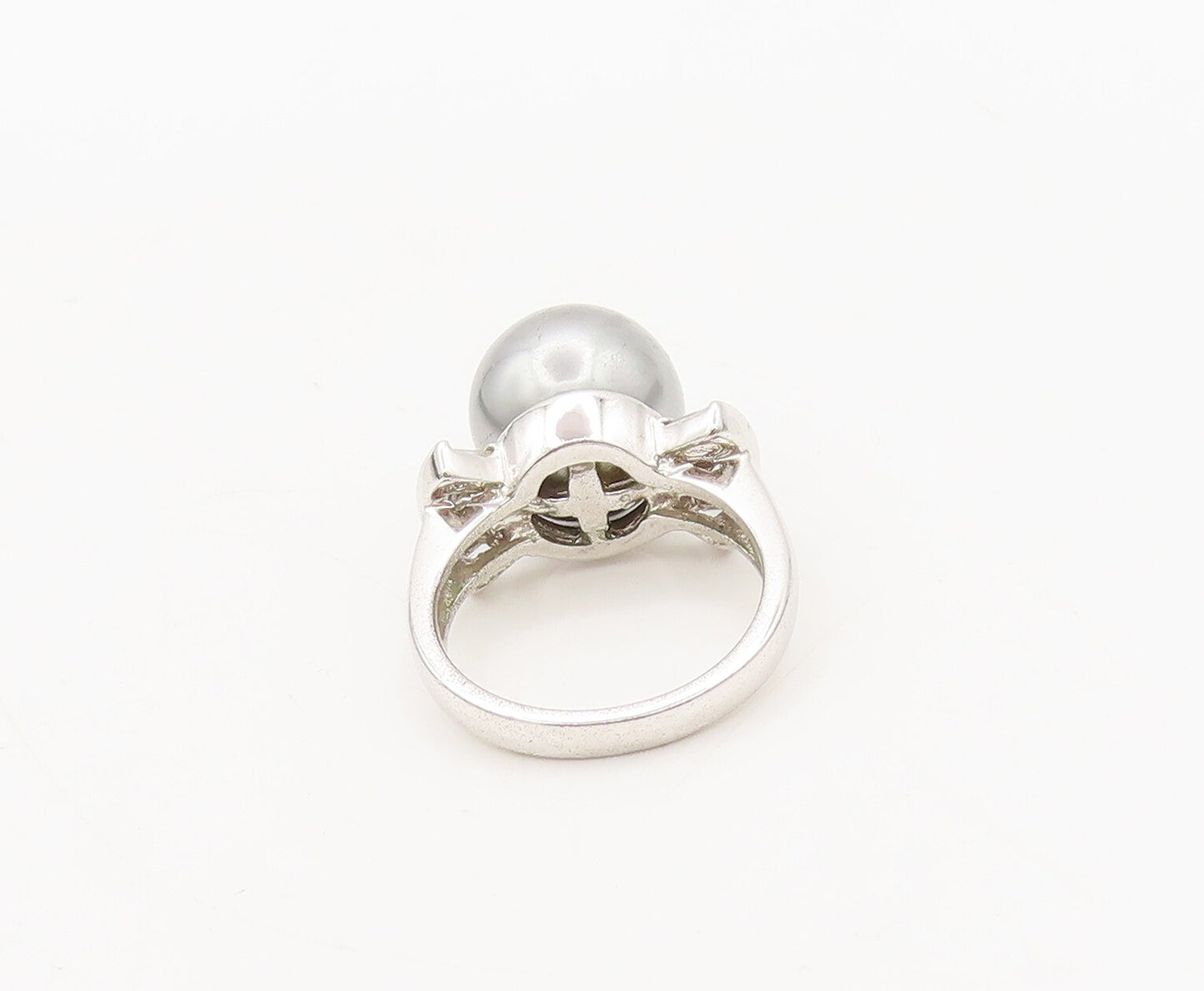 925 Sterling Silver Vintage Ring Large Pearl CZ Side Fan Effect Sz 6  RG27652