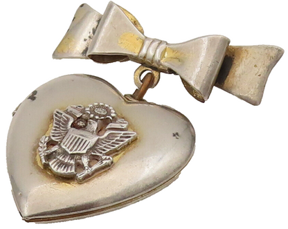 925 Silver  Vintage US Army Ribbon Love Heart Brooch Pin (OPENS)  BP10203