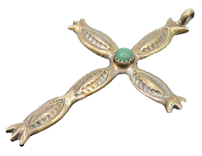 NAVAJO 925 Sterling Silver  Vintage Jasper Religious Cross Pendant  PT14581