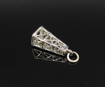925 Sterling Silver  Vintage Openwork Tower Motif Cone Shaped Pendant  PT21682