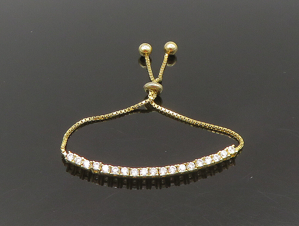Gold Over 925 Silver  Cubic Zirconia Adjustable Child Box Chain Bracelet BT1101