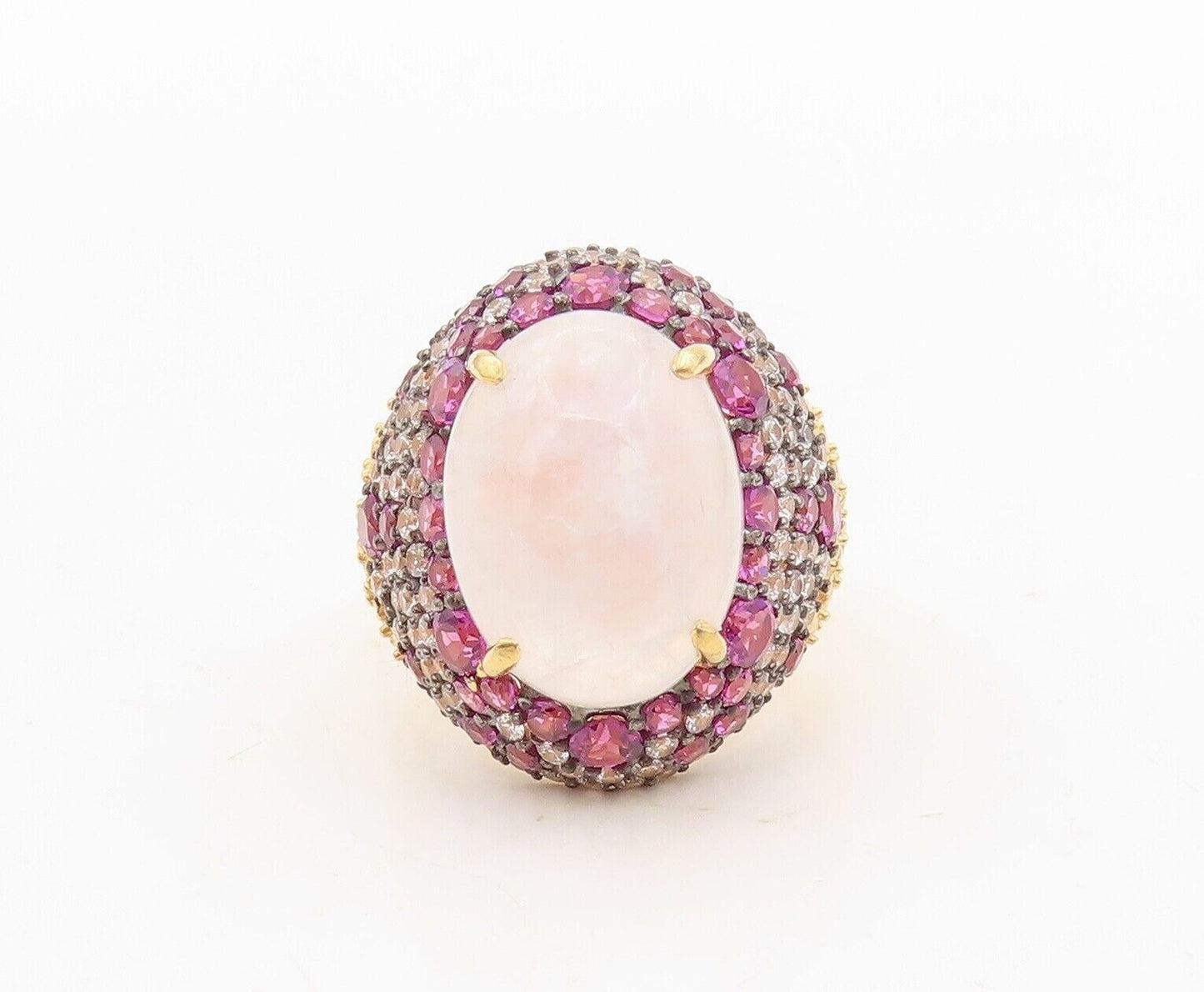 925 Sterling Silver Vintage Ring Gold Plated Gemstone & Pink Topaz  Sz 7 RG30335