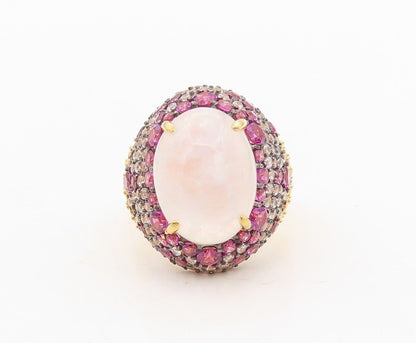 925 Sterling Silver Vintage Ring Gold Plated Gemstone & Pink Topaz  Sz 7 RG30335