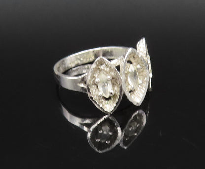 925 Silver  Vintage Three Stone Marquise Shaped Topaz Ring Sz 8.25  RG26103