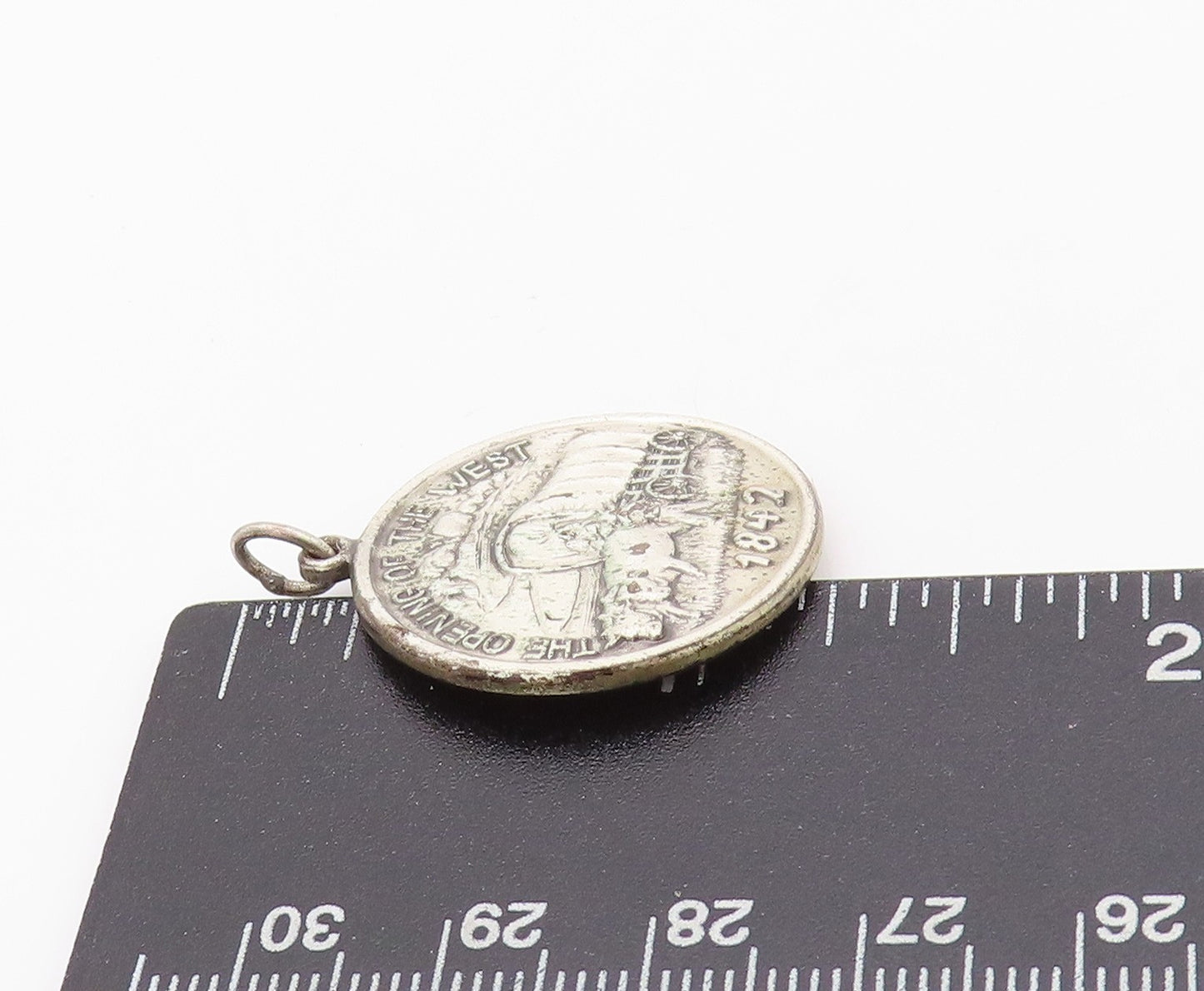 925 Sterling Silver Vintage Pendant Dark Tone 1842 Industrial Era Coin  PT24071
