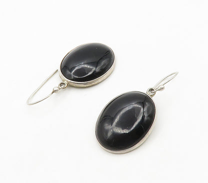 925 Sterling Silver  Vintage Cabochon Cut Black Onyx Dangle Earrings  EG7972