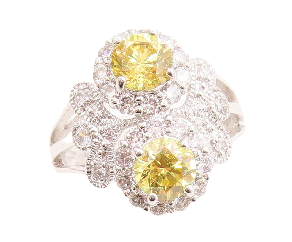 925 Sterling Silver Vintage Ring Round Citrine Swirly CZ Inlay  Sz 7.5  RG31627
