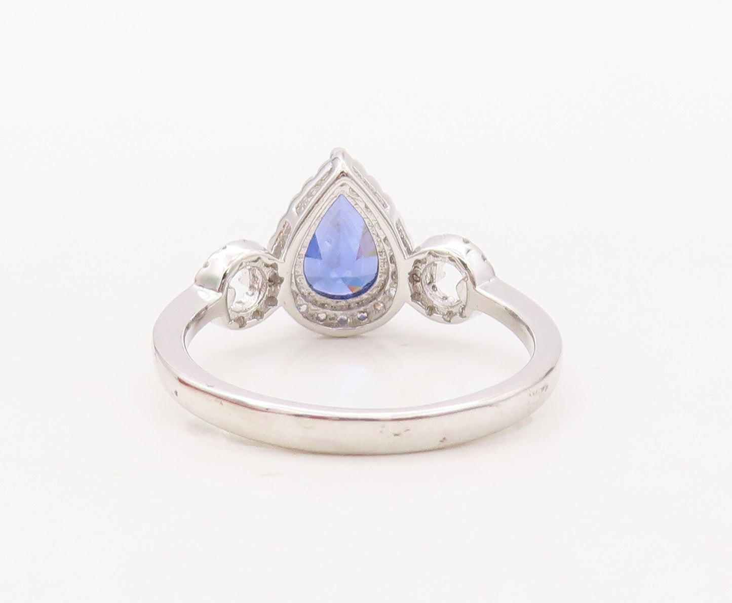 925 Sterling Silver Vintage Ring Designer Drop Cut Sapphire & CZ Sz 7  RG30655