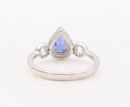 925 Sterling Silver Vintage Ring Designer Drop Cut Sapphire & CZ Sz 7  RG30655