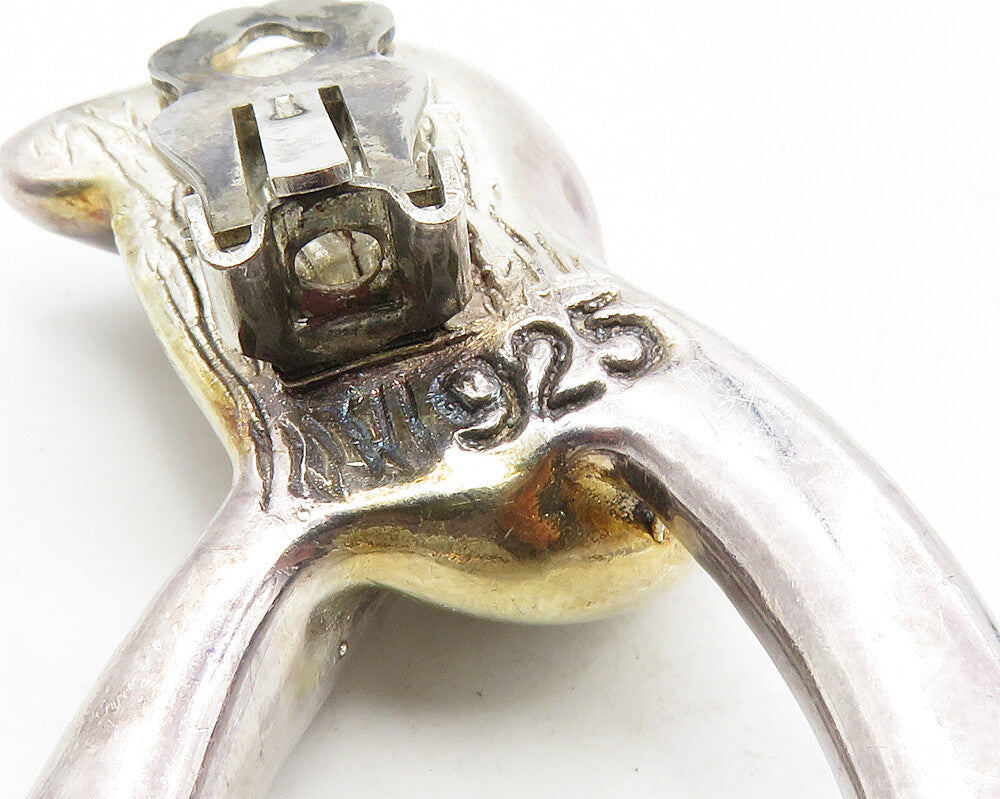 925 Sterling Silver  Vintage Shiny Two Tone Knot Non Pierce Earrings  EG5150