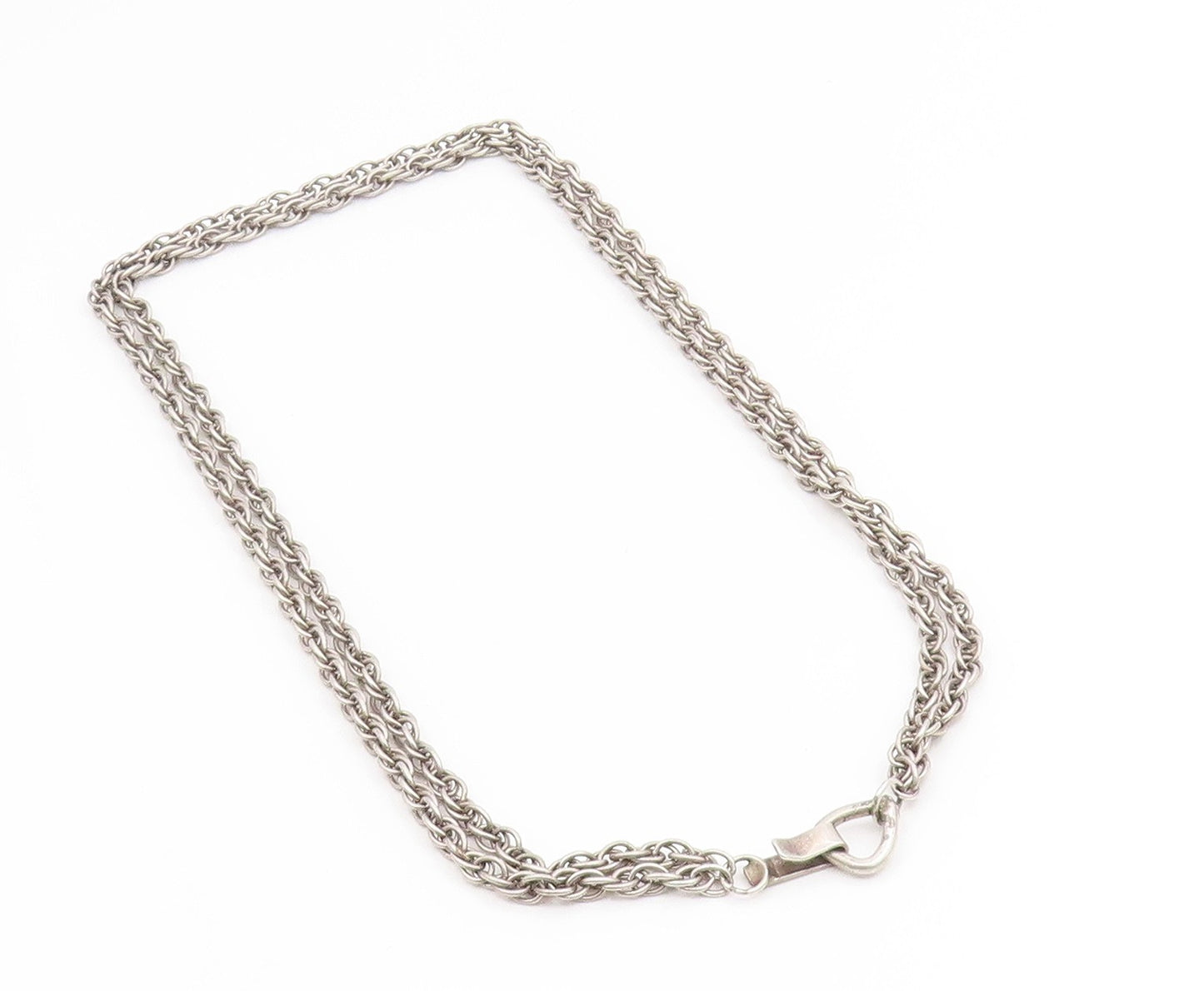 925 Sterling Silver Vintage Necklace Modernist Double Strand Long Chain  NE4828