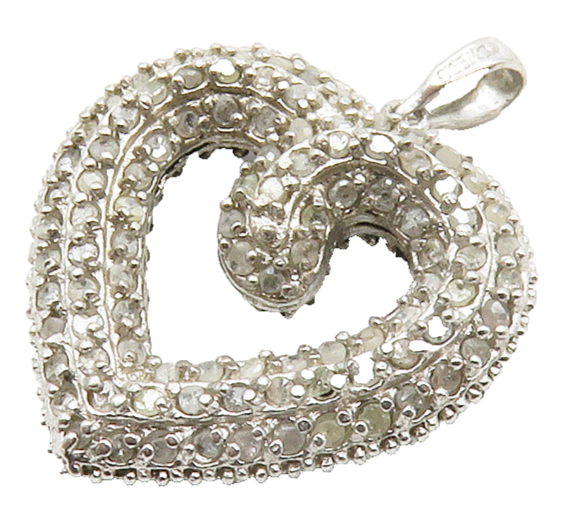 925 Silver Genuine Black & White Diamonds Double Sided Heart Pendant PT10380