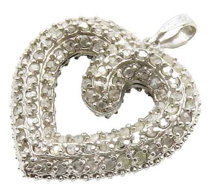 925 Silver Genuine Black & White Diamonds Double Sided Heart Pendant PT10380