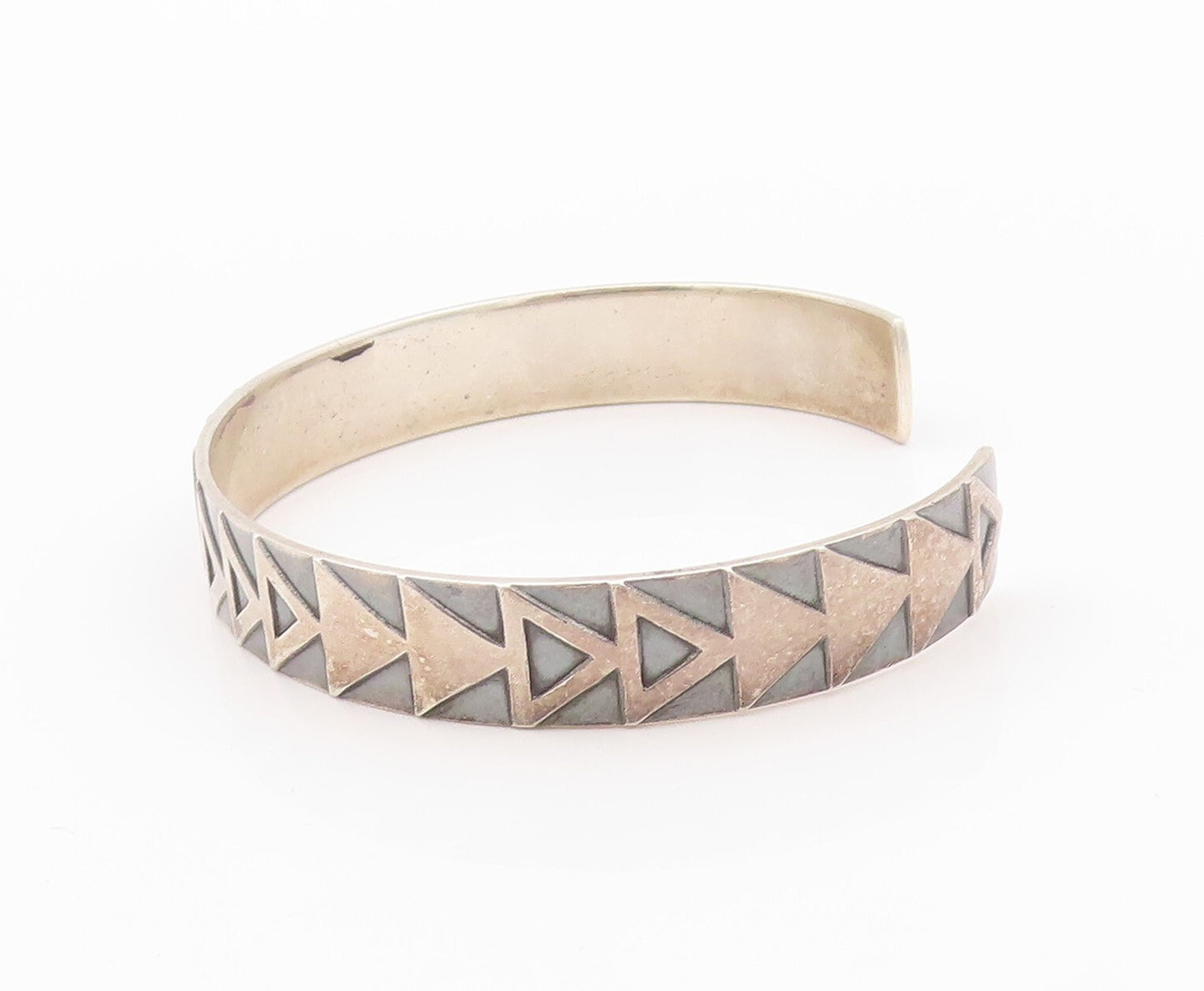 925 Sterling Silver Vintage Bracelet EAST EUROPE Antique Triangle Cuff  BT11092