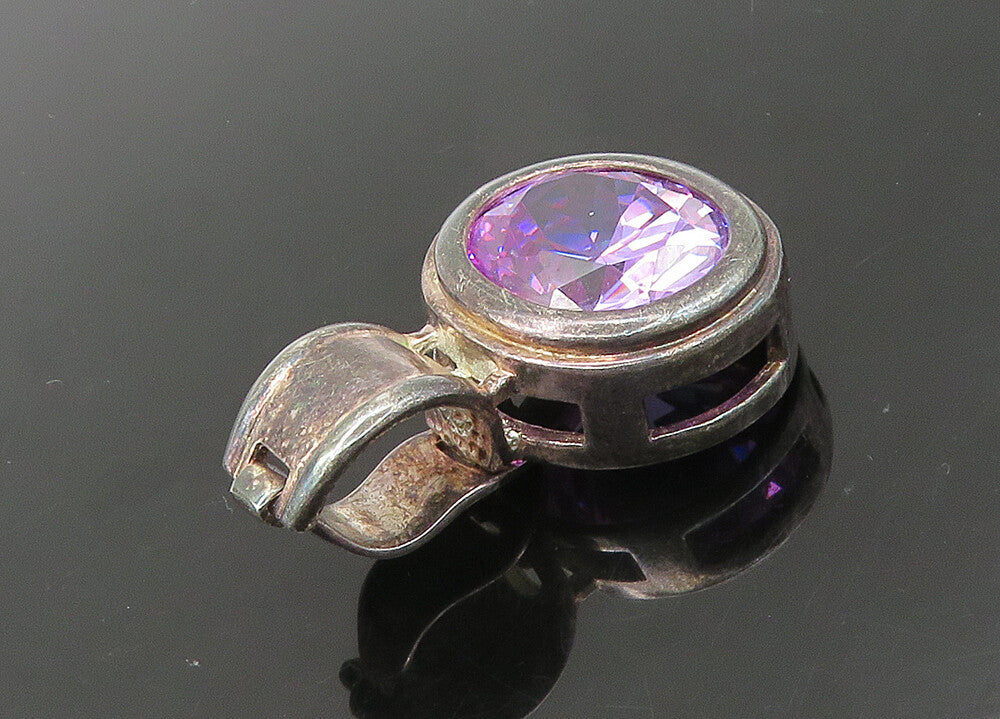 925 Sterling Silver  Vintage Purple Cubic Zirconia Dark Tone Pendant  PT17411