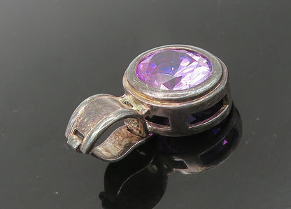 925 Sterling Silver  Vintage Purple Cubic Zirconia Dark Tone Pendant  PT17411