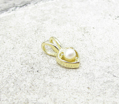 Gold Over 925 Sterling Silver Faux Pearl Love Heart Slider Pendant PT1193