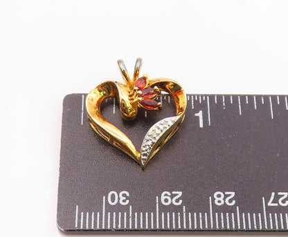 925 Sterling Silver  Vintage Genuine Diamond & Garnet Heart Pendant  PT16803