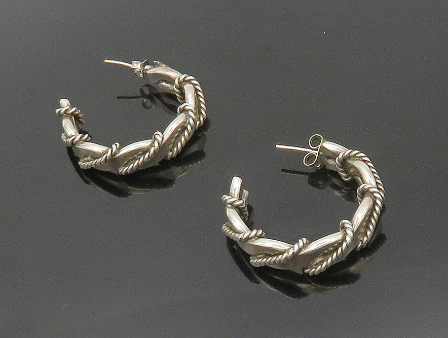 MEXICO 925 Silver  Vintage Rope Twist Wrapped Shiny JHoop Earrings  EG9539