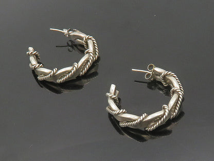 MEXICO 925 Silver  Vintage Rope Twist Wrapped Shiny JHoop Earrings  EG9539