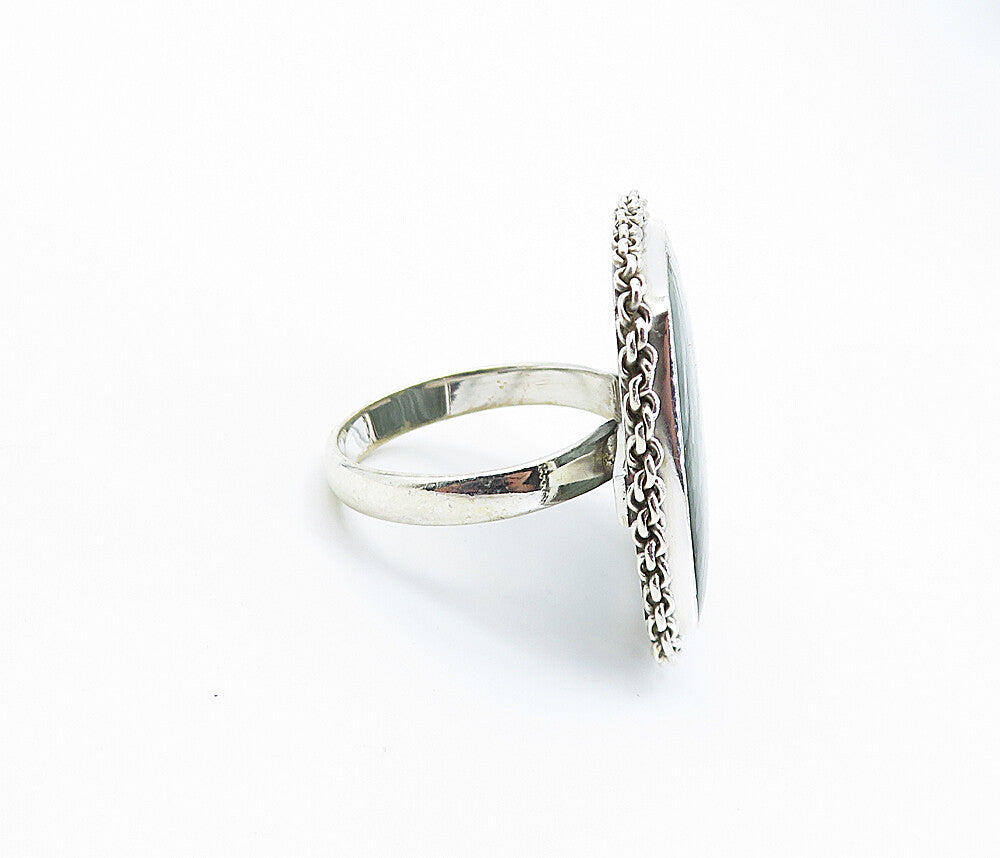 925 Sterling Silver  Gemstone Chain Link Square Cocktail Ring Sz 9  RG8182
