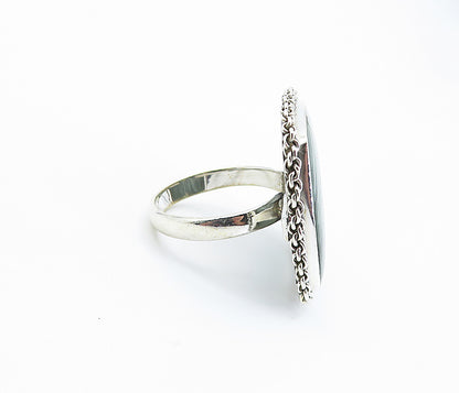 925 Sterling Silver  Gemstone Chain Link Square Cocktail Ring Sz 9  RG8182