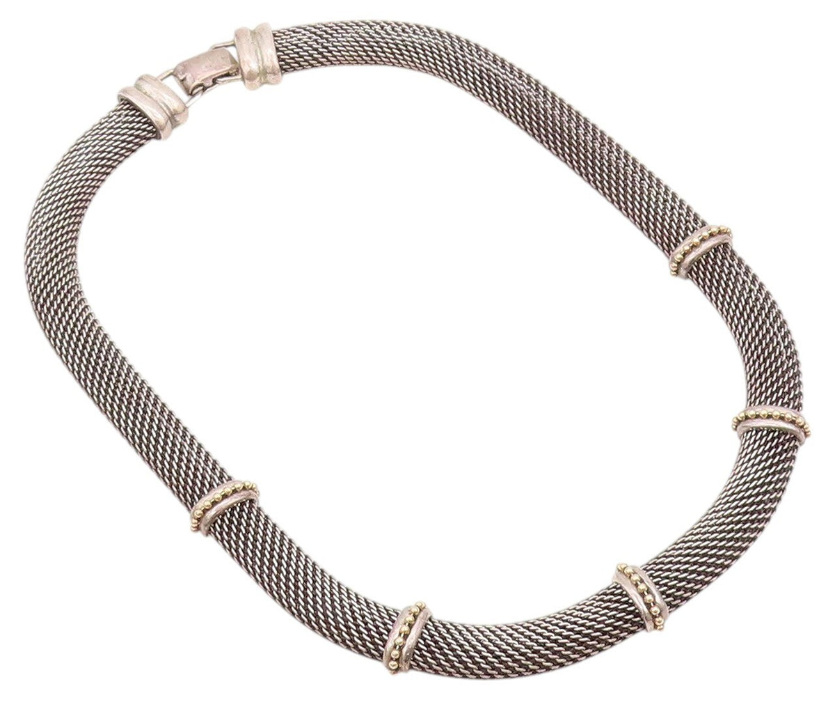 14k Gold 925 Sterling Silver Vintage Necklace Dark Tone Net Effect Cutout NE4437