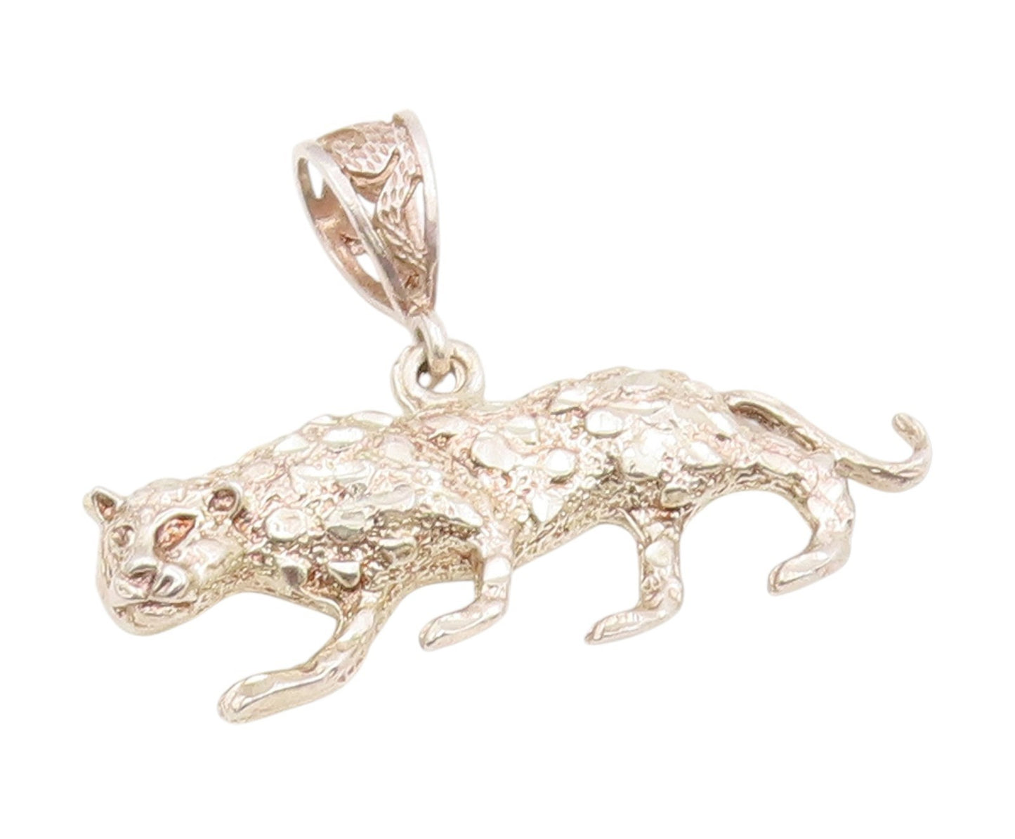 925 Sterling Silver Vintage Pendant Etched Leaping Wild Jaguar Charm  PT25766