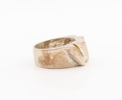 925 Sterling Silver Vintage Ring Solid Italic Grooved Cylinders  Sz 7  RG28749