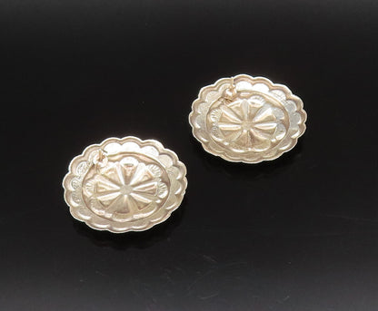 SOUTHWESTERN 925 Sterling Silver Vintage Carved Concho Floral Earrings EG12299
