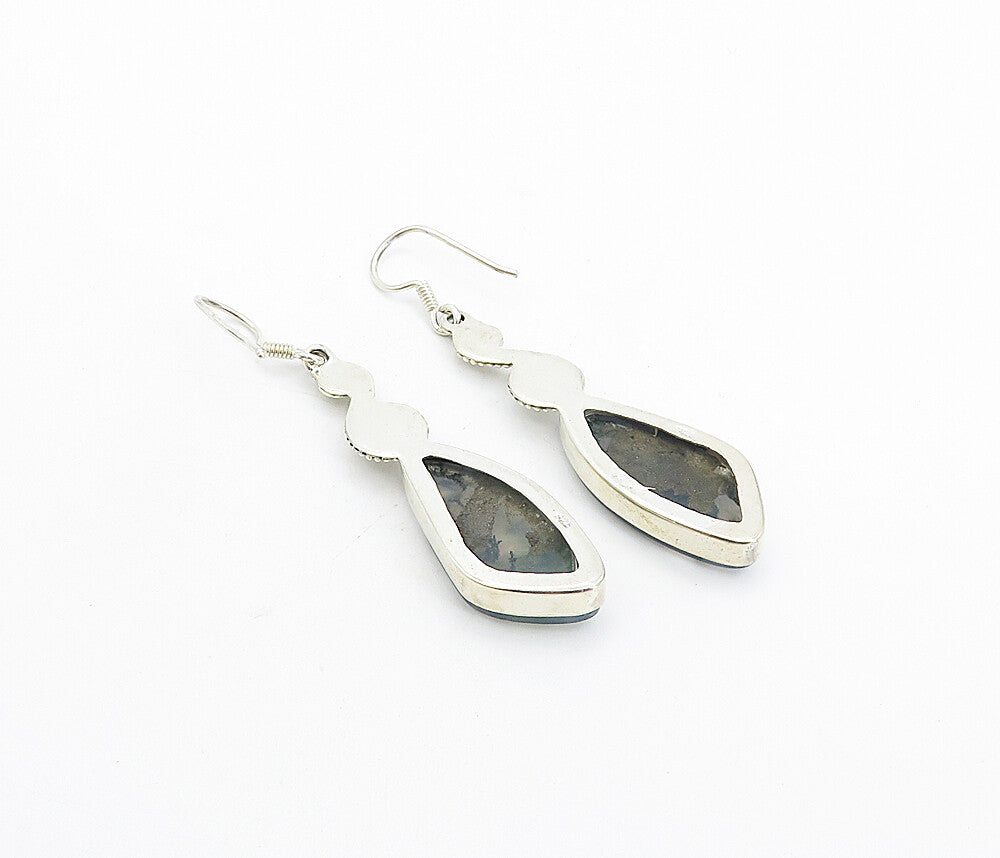 925 Sterling Silver  Vintage Quartz Shiny Spiral Swirl Drop Earrings  EG3628