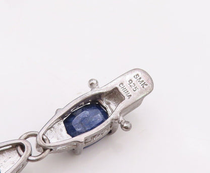 925 Sterling Silver Vintage Bracelet Oval Shape Sapphire & CZ Inlay  BT10761