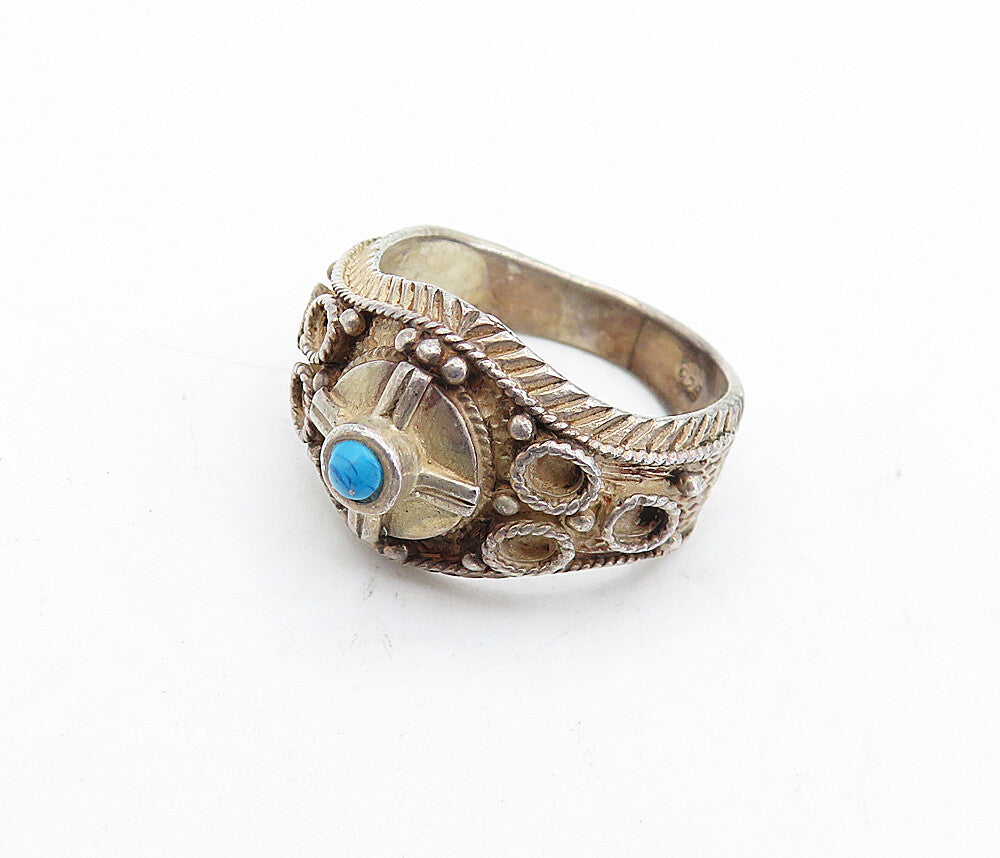 925 Sterling Silver  Vintage Petite Turquoise Twist Band Ring Sz 9  RG5242