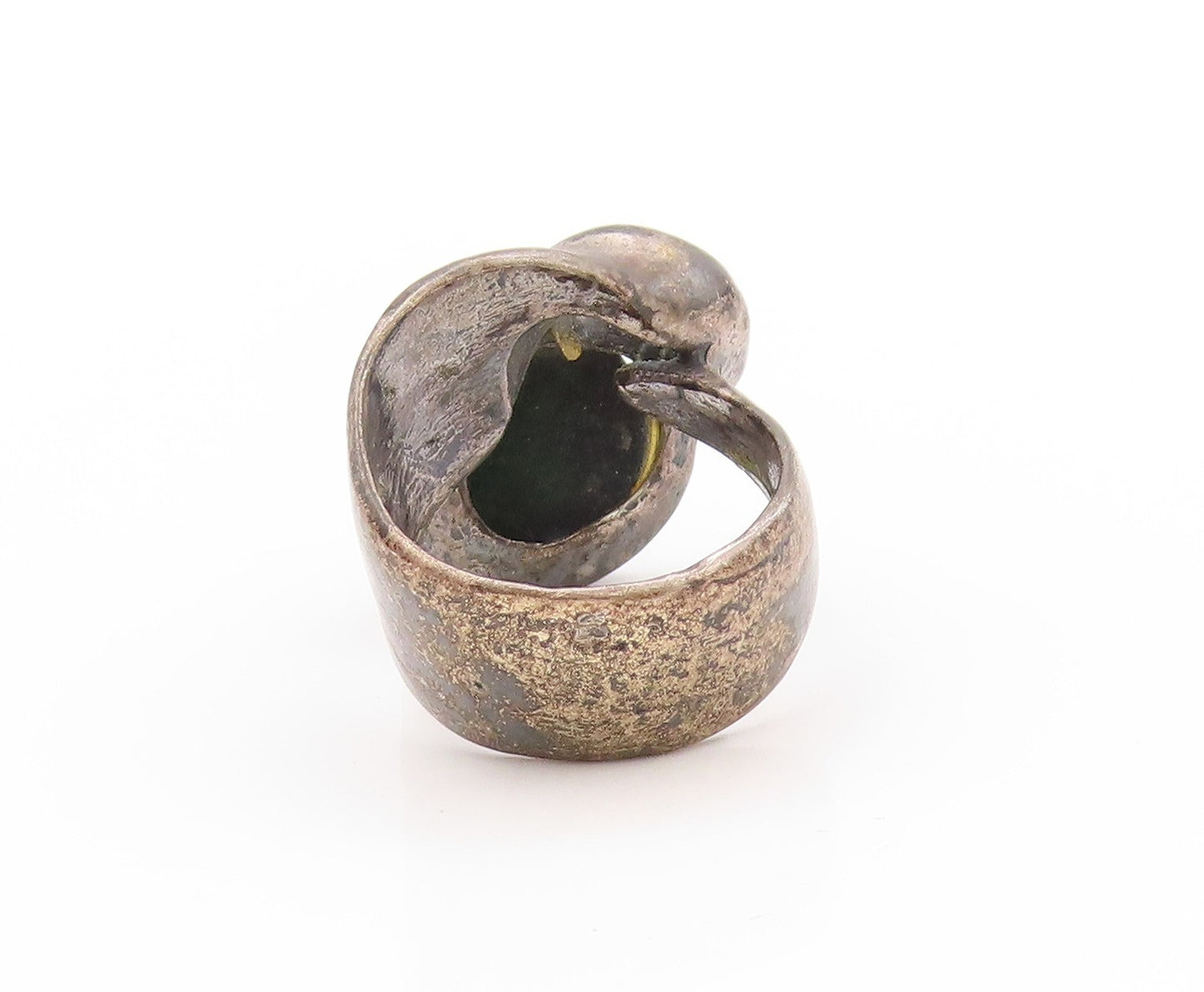 925 Sterling Silver Vintage Ring Antique Brutalist Gemstone Sphere Sz 8  RG32848