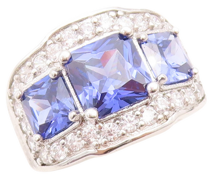 925 Sterling Silver Vintage Ring Square Sapphire Halo CZ Inlay  Sz 7  RG30113