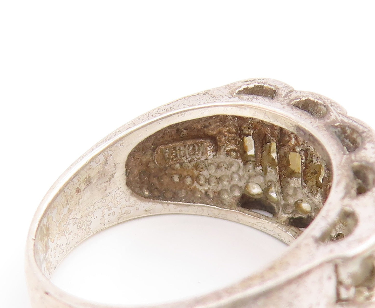 925 Sterling Silver  Vintage White Topaz Three Row Band Ring  Sz 6  RG20423