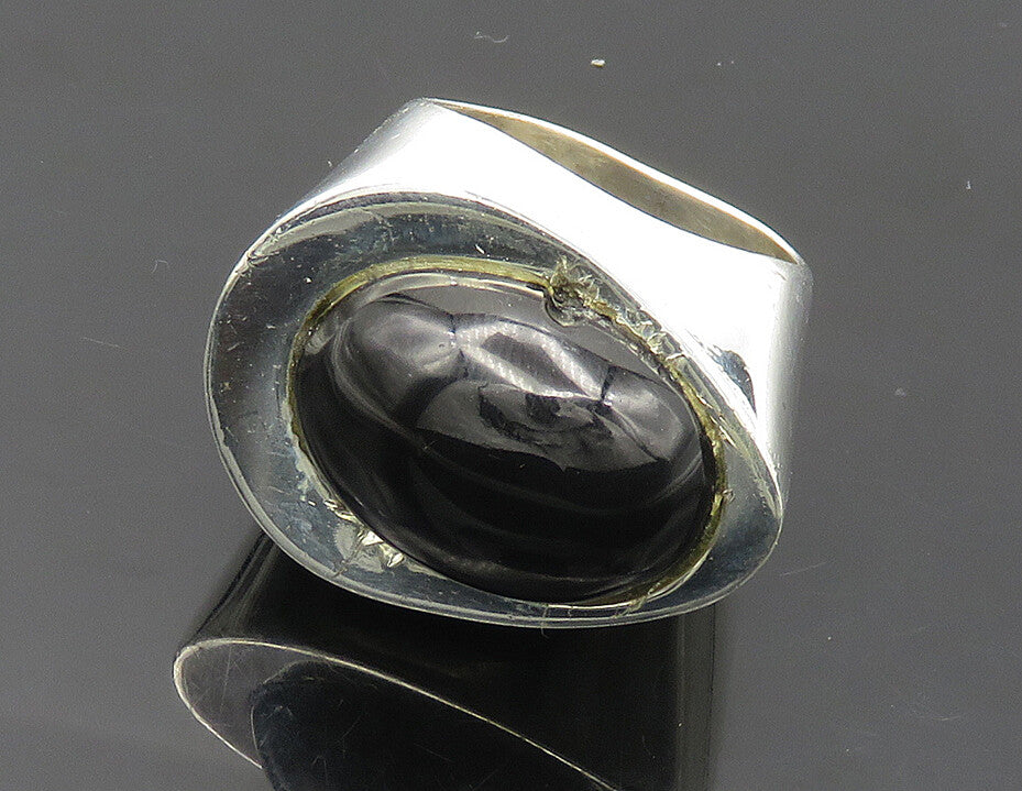 ILARIA 925 Silver  Vintage Black Onyx Shiny Dome Cocktail Ring Sz 7  RG18246