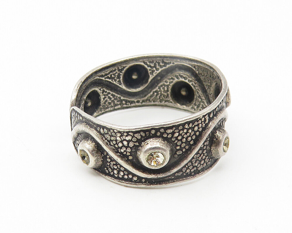 925 Sterling Silver  Vintage Oxidized Swirl Design Band Ring Sz 7  RG11048