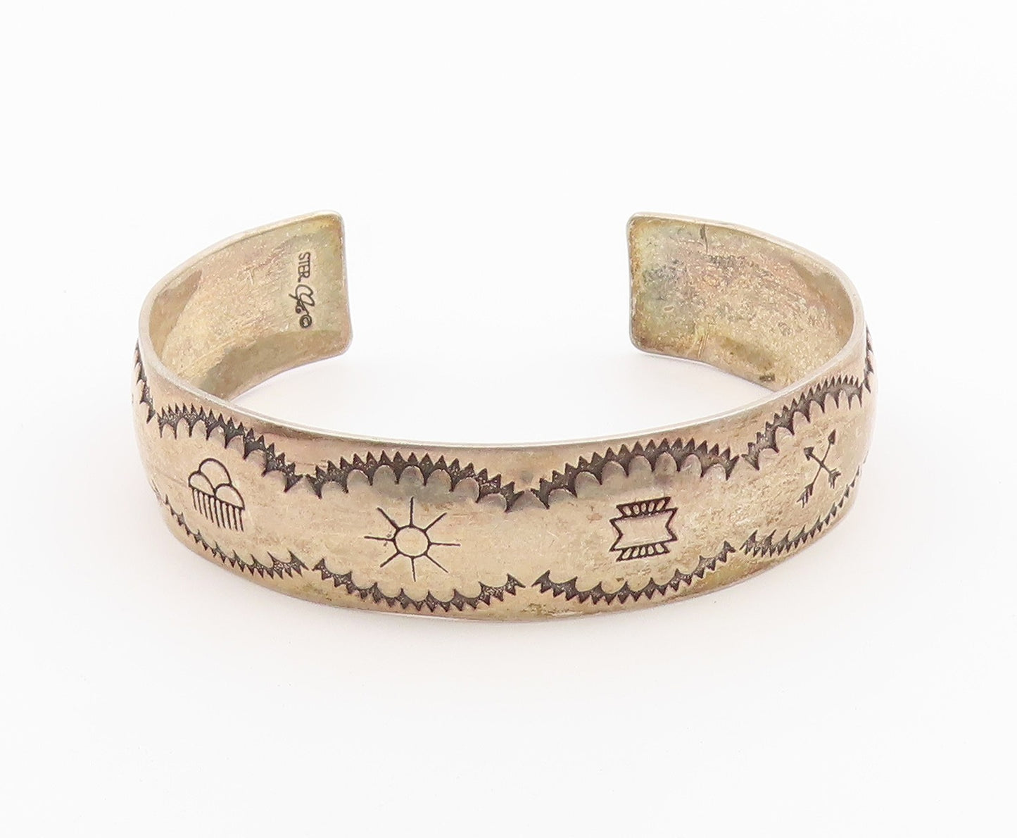 925 Sterling Silver Vintage Bracelet NAVAJO Engraved Storyteller Cuff  BT12148
