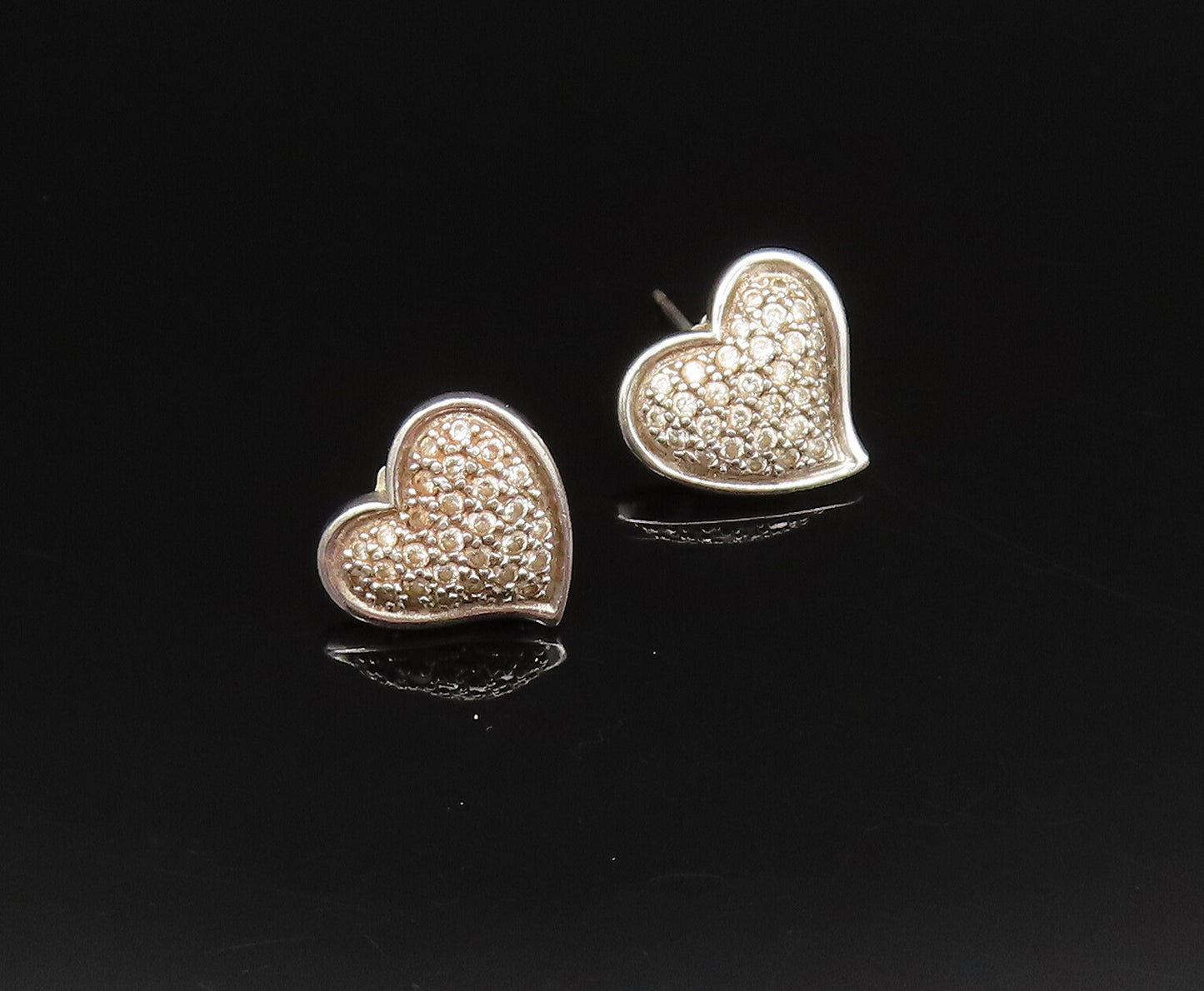 925 Silver  Vintage Dainty Sparkly Topaz Love Heart Stud Earrings  EG11996