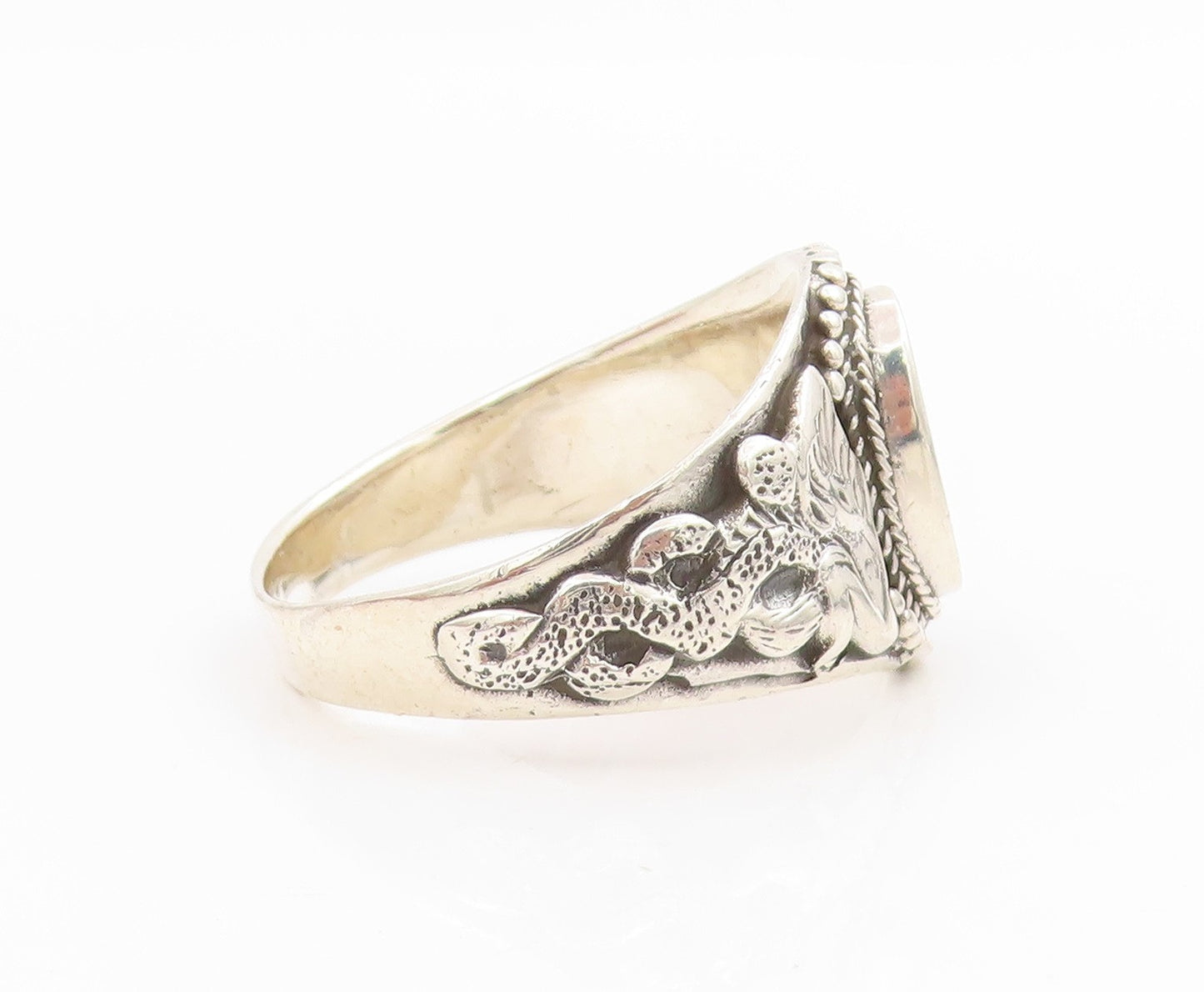 925 Sterling Silver Vintage Ring Enameled Yin Yang Dragon Band  Sz 14  RG34009
