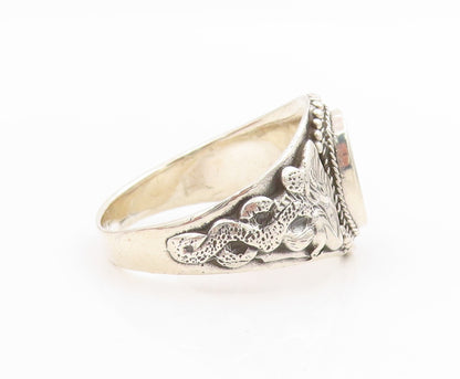 925 Sterling Silver Vintage Ring Enameled Yin Yang Dragon Band  Sz 14  RG34009