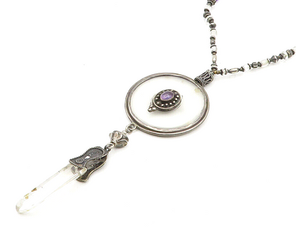 DESIGNER 925 Silver  Vintage Amethyst & Topaz Beaded Chain Necklace  NE2864