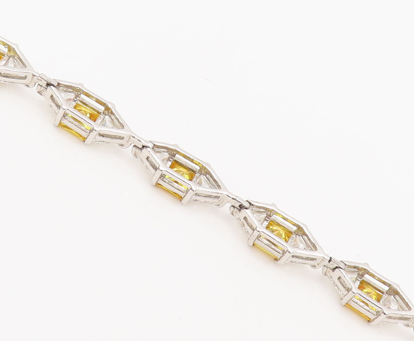 925 Sterling Silver  Vintage Square Citrine & Topaz Tennis Bracelet  BT10125