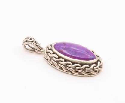 925 Sterling Silver  Vintage Purple Turquoise Chain Link Pendant  PT10356