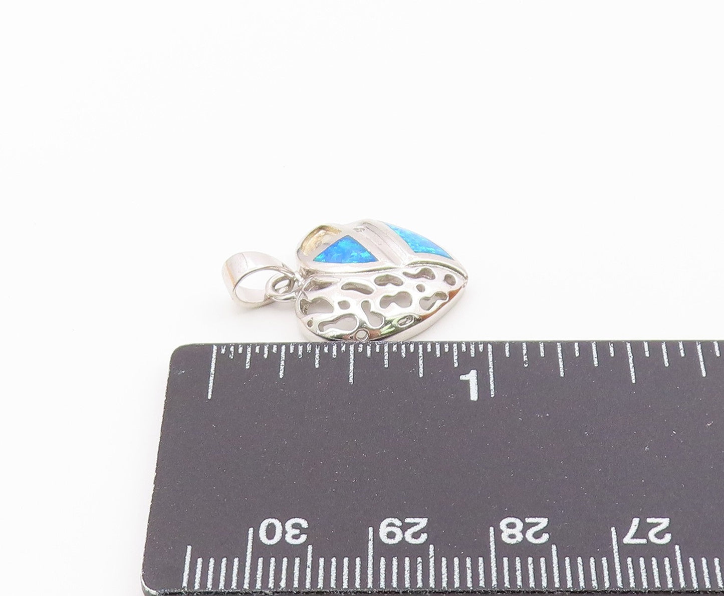 925 Sterling Silver  Vintage Inlaid Blue Fire Opal Love Heart Pendant  PT16276