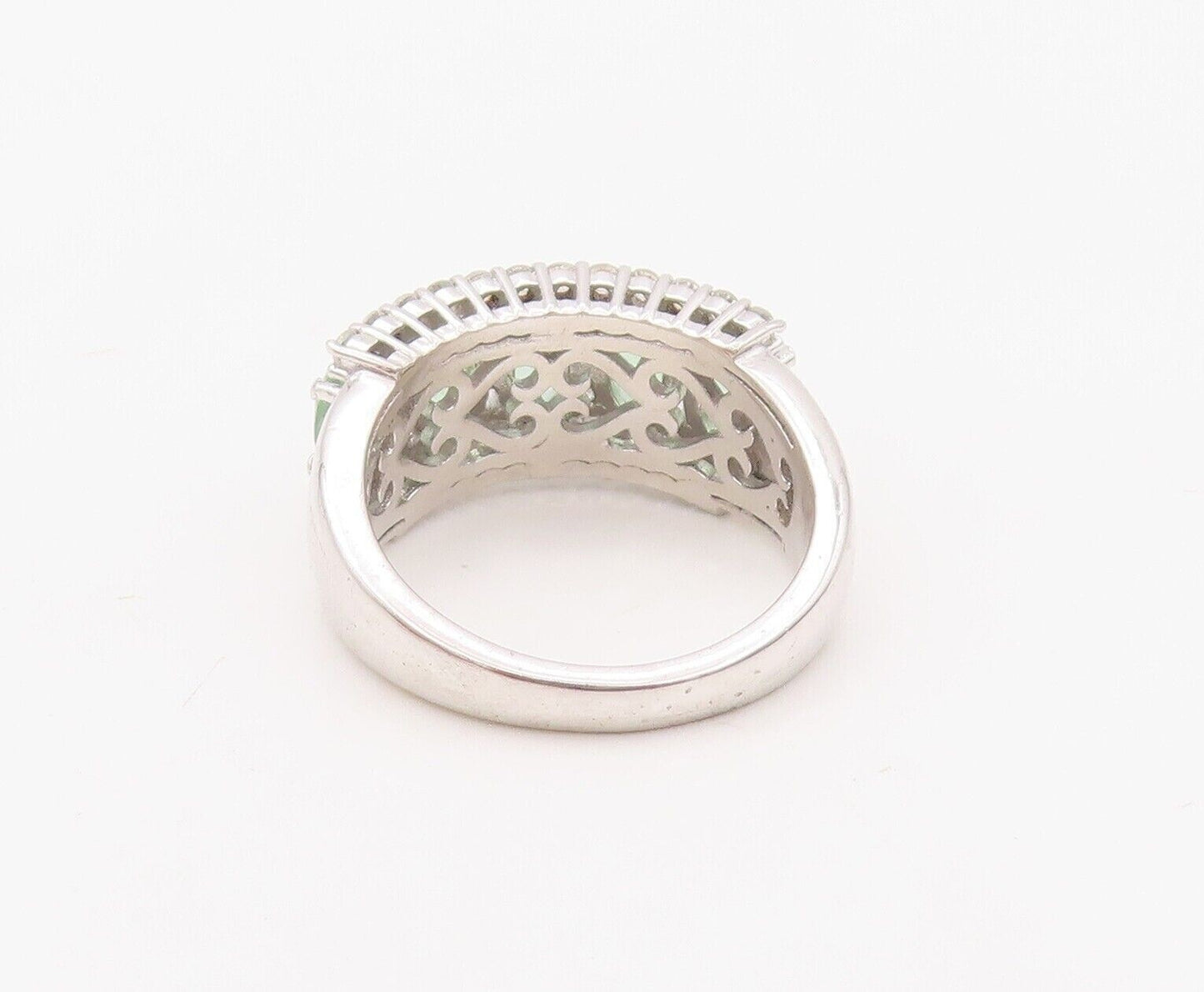 925 Sterling Silver Vintage Ring Rectangle Green White Topaz Band Sz 7.5 RG30286