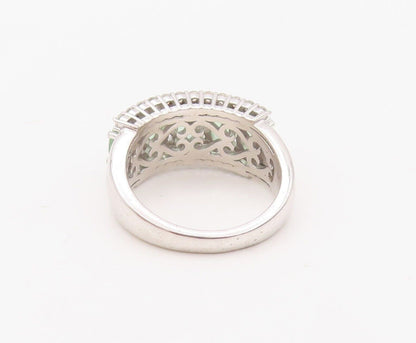 925 Sterling Silver Vintage Ring Rectangle Green White Topaz Band Sz 7.5 RG30286