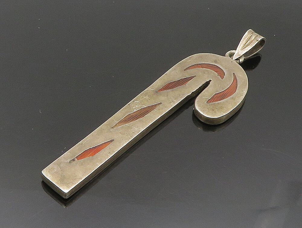 925 Sterling Silver  Vintage Orange Glass Candy Cane Pendant  PT20087