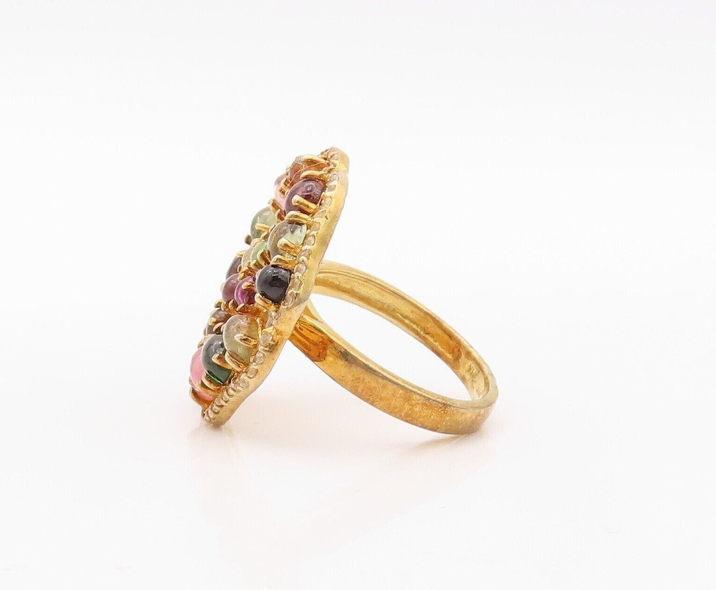 925 Sterling Silver Vintage Ring Gold Plated Cabochon Gemstones  Sz 7  RG29973